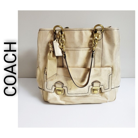 Coach 17924 Poppy Pushlock Leather Gold Shimmer Bag/Tote - Picture 1 of 13